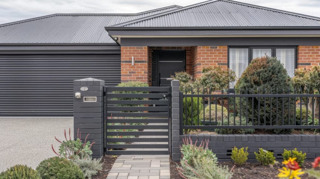 Stylish dark grey aluminum gate and fence